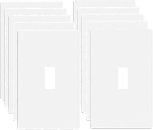1-Gang Screwless Toggle Switch Wall Plate Cover Toggle Switch Outlet Electrical Faceplate for Light Switch, Receptacle, Dimmers, USB Outlet, GFCI, Child Safe Cover Plate, White (10-Pack)