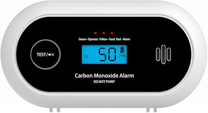 10-Year Battery Carbon Monoxide Detector, Portable Travel CO Detector Alarm for Home, Garage, RV, Camping, LCD Display with Backlight, V-0 Flame-Retardant Housing, Wall Mount or Tabletop