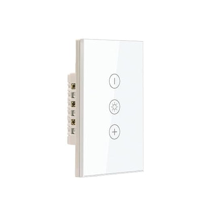 Smart Dimmer Switch Neutral Wire Required, 2.4GHz WiFi Dimmer Light Switch with Remote Voice Control, Tempered Glass Panel, Compatible with Alexa and Google Home, White WiFi Dimmer