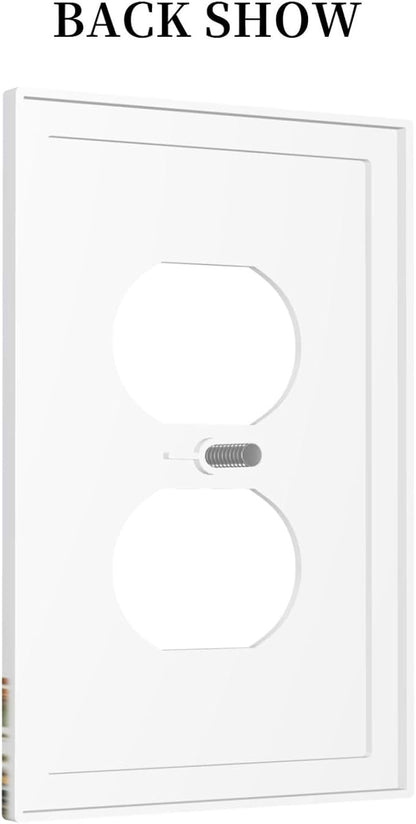 Outlet Covers White Background Colorful Flowers Plants Green Leaves 1 Gang Duplex Light Switch Cover Plate Decorative Switch Plate Covers Electrical Socket Cover for Bedroom Home Decor