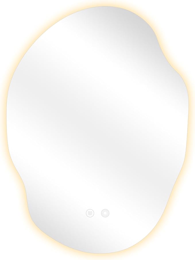 Irregular LED Bathroom Mirror with Lights,Asymmetrical Led Bathroom Vanity Mirror for Wall with Backlit, Anti Fog, 3 Colors and Dimmable Light,[Horizontal/Vertical] 30" H x 22" W