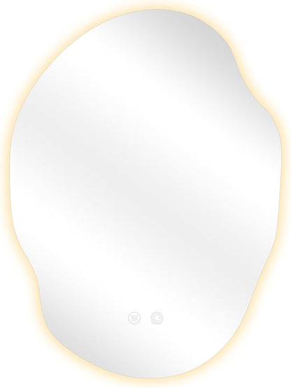 Asymmetrical Bathroom Mirror with Lights,Irregular LED Bathroom Vanity Mirror with Backlit,Anti-Fog,3 Colors and Dimmable Light with Memory,Hardwired Supported[Horizontal/Vertical] 30" H x 22" W