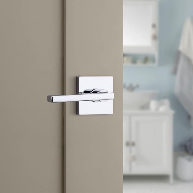 Kwikset Halifax Interior Privacy Door Handle with Lock, Door Lever For Bathroom and Bedroom, Polished Chrome Reversible Keyless Push Button Lock Door Lever