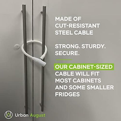 Urban August Child-Proof Refrigerator Lock for Kids & Adults - Lock for French Door Fridge and Cabinet (Regular, White - 2 Pack)