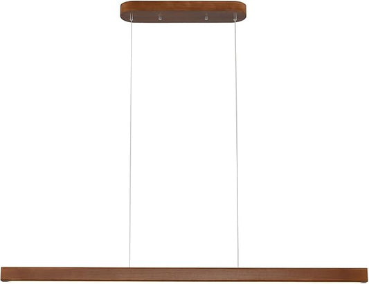 39" Wood Linear Pendant Light Modern LED Dimmable Ceiling Hanging Light Fixture Wood Linear Chandeliers 24w for Dining Room Kitchen Island Pool Table Bar Walnut Color (with Remote Control)
