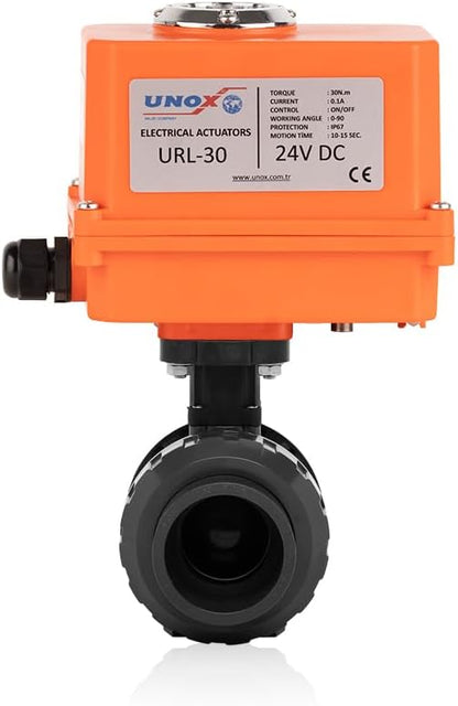 Unox 24V DC Electric Actuated Ø63 (2") U-PVC Ball Valve, Motorized Ball Valve For Water - PN16