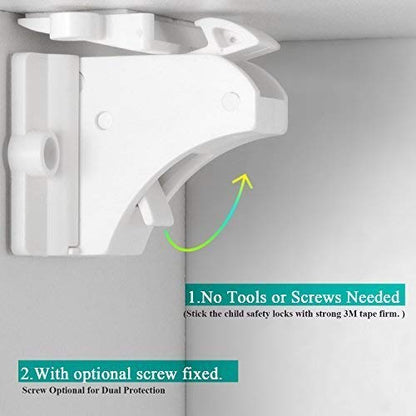 Vmaisi 16 Pack Child Safety Magnetic Cabinet Locks - Children Proof Cupboard Baby Locks Latches - Adhesive for Cabinets & Drawers and Screws Fixed for Protection