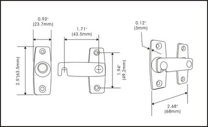 QCAA 2.5" x 2.65", Large, Heavy Forged Solid Brass Door Latch, 180 Degrees Flat Surface Mounting Door Latch Buckle for Doors & Windows, Satin Nickel, 2 Pack, Made in Taiwan