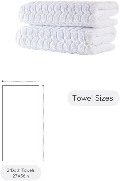 BAGNO MILANO Turkish Bath Towels, Soft Plush Jacquard Luxury Bath Towels, Quick Dry Towel Set (White, 2 pcs Bath Towel Set)