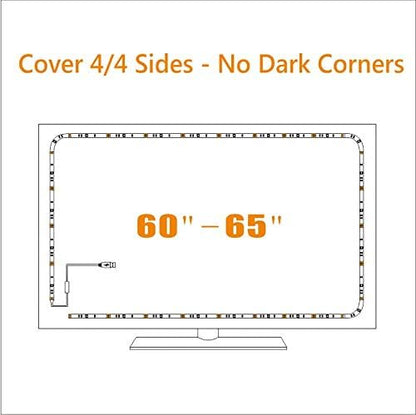 TV LED Backlights USB LED Strip Lighting for 60 65 inches Behind TV Monitor Sony LG Samsung HDTV Game Room Home Movie Theater Decor Lights, Color Changing RF Remote Cover 4 Sides