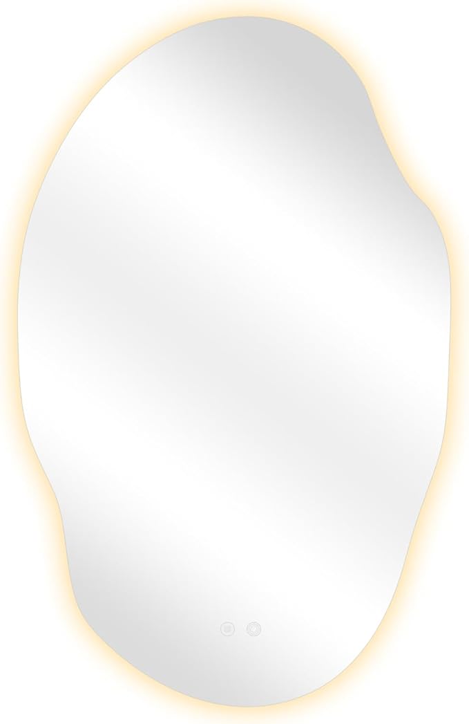 Asymmetrical LED Bathroom Mirror with Lights,Irregular Led Bathroom Vanity Mirror for Wall with Backlit, Anti Fog, 3 Colors and Dimmable Light,[Horizontal/Vertical] 48" H x 30" W
