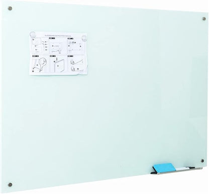 Magnetic Glass Writeboard 48"X36" Premium Tempered Dry Erase Boards Wall Mounted Frameless Whiteboard Bulletin Message Boards (White)