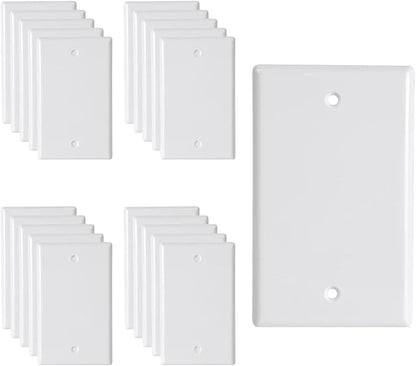 Blank Wall Plates 1-Gang blank Switch Outlet Electrical Cover Plate Unbreakable Thermoplastic Faceplate for Light Receptacle Outlet Switch, White (20 Pack)