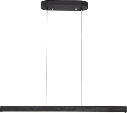 Black Wood Linear Pendant Light – Dimmable LED Chandelier with Remote, Modern Minimalist Lighting for Kitchen Islands, Dining Rooms & Pool Tables (Energy-Efficient 19W)