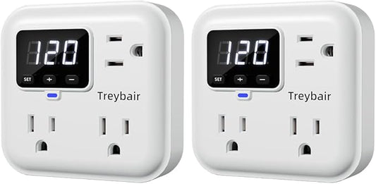 Surge Protector 3-Outlet Power Strip with Voltage Stabilizer, 80V-140V Power Surge Protectors for Refrigerator, TV, Computer | LED Display, Fireproof UL94V-1, Wall Mount,1800J,2 Pack