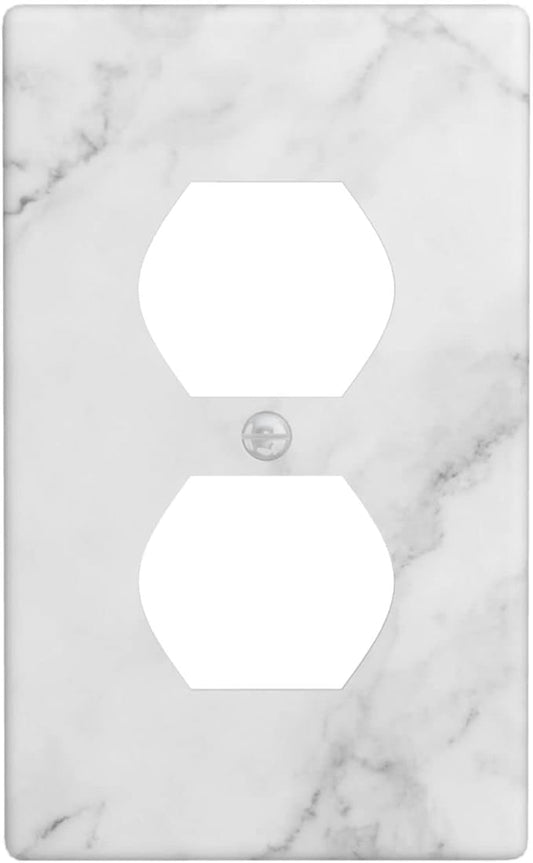 White Marble Pattern Electrical Outlet Cover Decorative Wall Plate Single Duplex Art Print Faceplate for Bedroom Kitchen Kids Room Decor 4.5" X 2.76"
