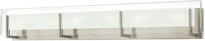 Hinkley Latitude Extra Large Six Light Bath Vanity - Modern, Inside Etched Clear Glass Panel, Bulbs Included - Brushed Nickel Finish