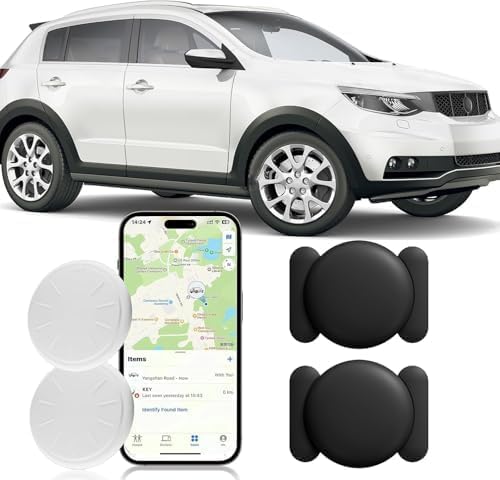 Tracker Device for Vehicles,GPS Car Tracker Works with Apple Find My(iOS Only),Anti-Lost Car Locator,Mini Hidden Car Tracker with Magnetic Case (2PCS White Tracker, Black Magnetic Case)
