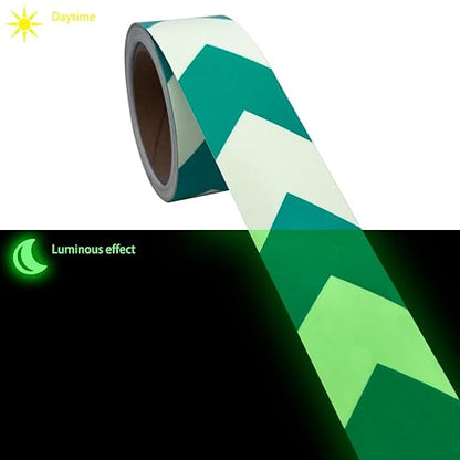 Arrow Glow in The Dark Tape - 15 Ft x 2 in - Rechargeable Glow Tape in The Dark - Safety Warning Tape, Night Decorations, and Home Marking (GreenArrow)