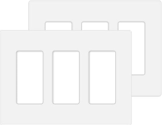 3-Gang Screwless Decorator Wall Plate Cover Switch Outlet Electrical Faceplate for Light Switche, Smart Switch, Receptacle, Dimmers, USB Outlet, GFCI, Child Safe Cover Plate, White (2-Pack)