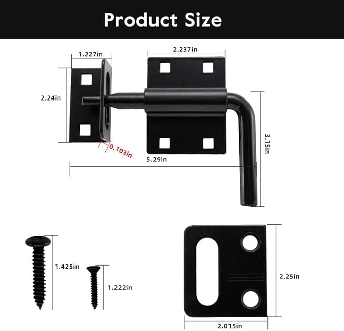 HOME MASTER HARDWARE Heavy Duty Slide Bolt Gate Latch, Sliding Bolt Door Latch Gate Lock Hardware with Padlock Hole, 2 in 1 Barrel Bolt Latch for Wooden Fence/Shed Door/Yard Door/Barn Door, Black