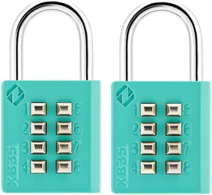 XB35 8-Digit Push Button Combination Padlock, 4 Digit Locking Mechanism, (2-Pack, Emerald)