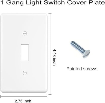 Toggle Light Switch Wall Plates 1-Gang Switch Electrical Cover Plate Unbreakable Thermoplastic Faceplate, White (6 Pack)