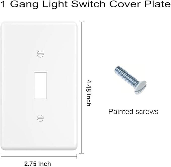 Toggle Light Switch Wall Plates 1-Gang Switch Electrical Cover Plate Unbreakable Thermoplastic Faceplate, White (4 Pack)