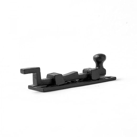 Renovators Supply Manufacturing Door Lock Latch 4 in. Black Wrought Iron Ball Tip Styled Necked Offset Slide Bolt Latch with Mounting Hardware