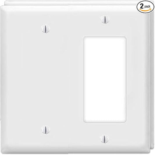 Decorator Rocker/Blank Wall Plates 2-Gang Switch Outlet Electrical Cover Plate Unbreakable Thermoplastic Faceplate for Light Receptacle Outlet Switch, White (2 Pack)
