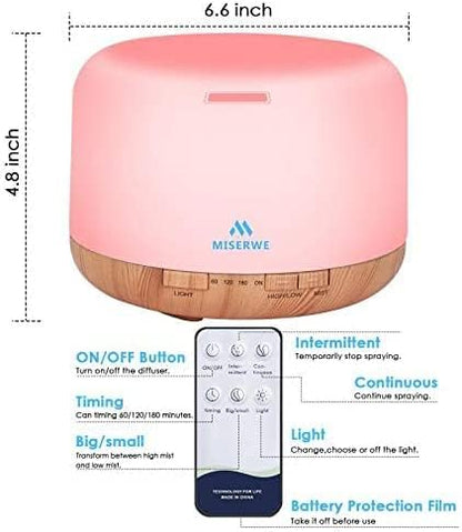 500ml Diffuser with Remote Control Waterless Automatic Shut Off Essential Oil Diffusers with Timing Mode Adjustable Oil Diffuser for Home
