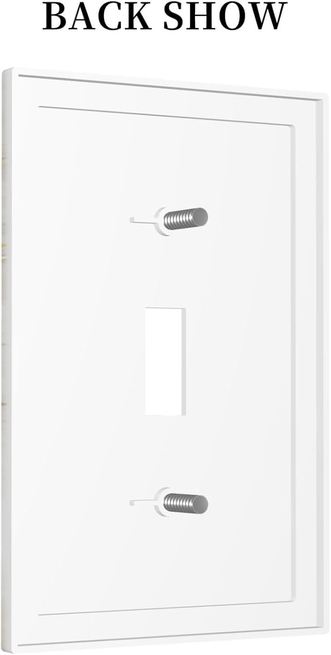 White Grey Gold Marble Simple Tiles Decorative Light Switch Cover 1 Gang Single Toggle Device Electrical Faceplate Switchplates Decorator Outlet Wall Plate for Bathroom Kitchen Decor