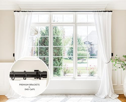 BlastHome® Non-Adjustable Luxury Extra Long Curtain Rod, 1 ¼” Rod Set, 15 foot Fixed Length (Four Rods Connect for a Seamless Look), Tuxedo Black