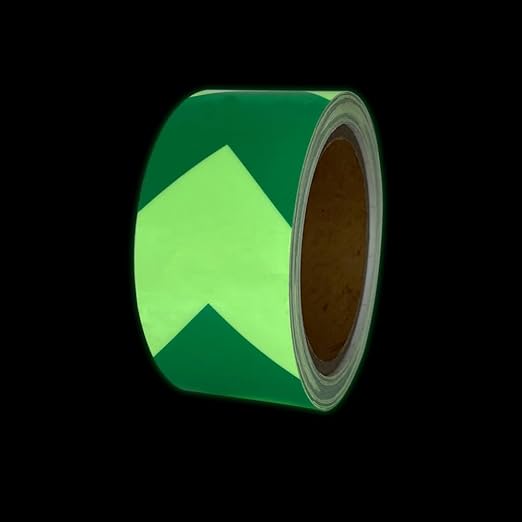 Arrow Glow in The Dark Tape - 15 Ft x 2 in - Rechargeable Glow Tape in The Dark - Safety Warning Tape, Night Decorations, and Home Marking (GreenArrow)