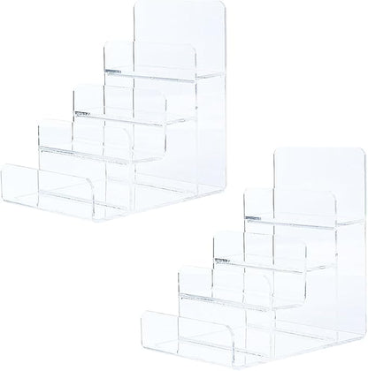 Acrylic Wallet Display Stand Purse Handbag Organizer, Clear Jewelry Riser Display Stand Purse Display Rack, Acrylic Display Shelf for Cosmetic Perfume Jewelry Sunglasses Handbag (2 PCS-4 Tier)