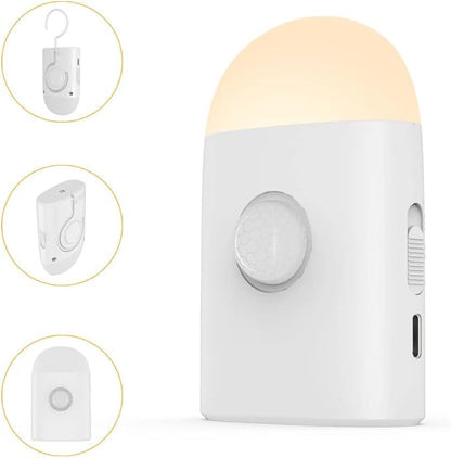 Motion Sensor LED Night Lights Warm White with Adjustable Brightness Rechargeable Battery, with Hook and Stick-On for Cabinet, Wardrobe,Closet,Hallway, Stairs (2 Pack)