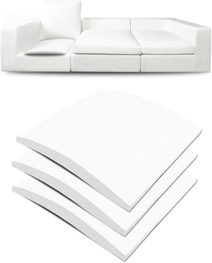 Couch Cushion Supports for Sagging Seat 22'' x 22'' High Density 40D Curved Foam Sofa Cushion Support Under The Saggy Pads Firmer Foam Lifters for Saggy Couch Set of 3 (White, 22''*22'')
