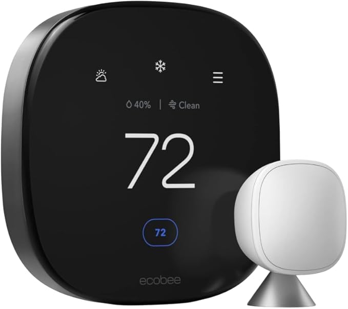 ecobee Smart Thermostat Premium with Smart Sensor and Air Quality Monitor - Programmable Wifi Thermostat - Works with Siri, Alexa, Google Assistant