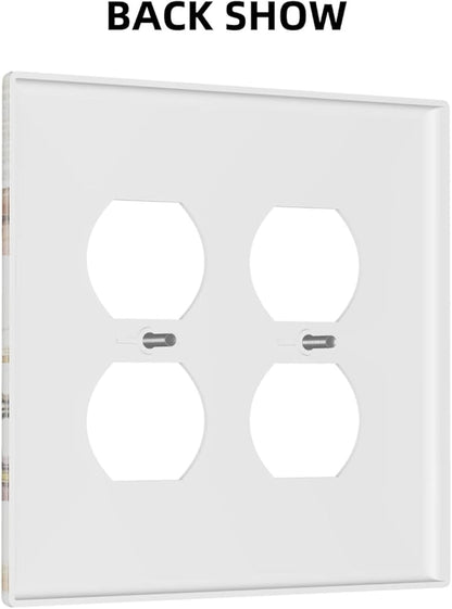 Decorative Outlet Covers Rustic White Butterfly Flowers Leaves 2 Gang Wall Plate Cover Double Duplex Receptacle Two Switch Light Switch Cover Plate Jumbo Dual Faceplate for Home Decor