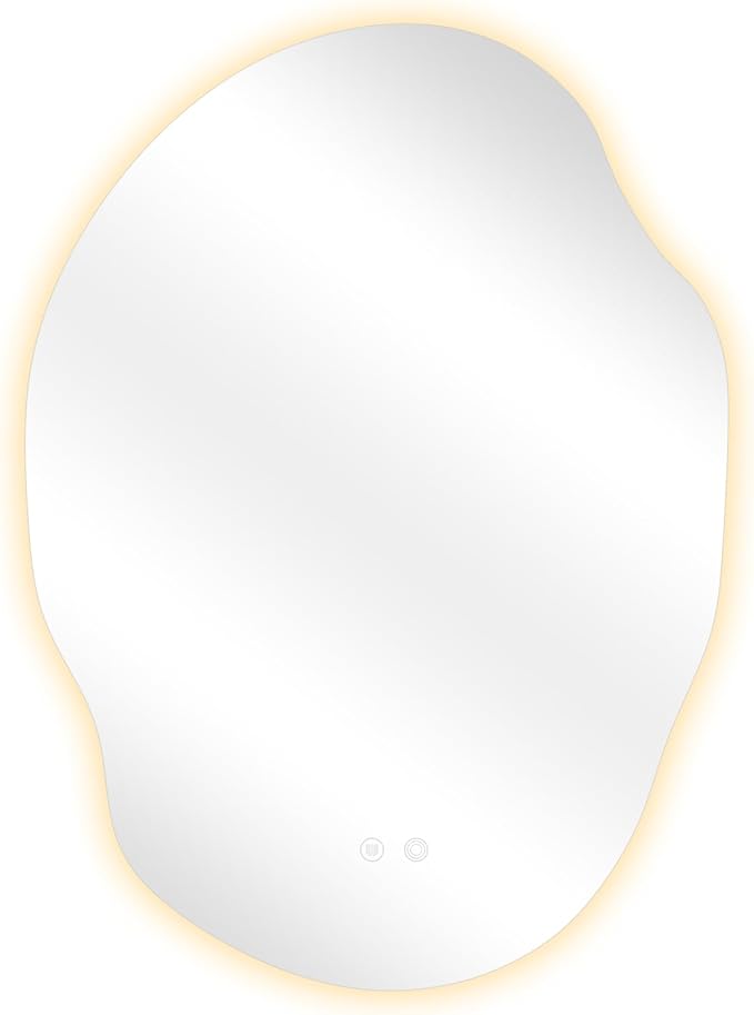 Asymmetrical LED Bathroom Mirror with Lights,Irregular Led Bathroom Vanity Mirror for Wall with Backlit, Anti Fog, 3 Colors and Dimmable Light,[Horizontal/Vertical] 40" H x 30" W