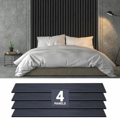 Wood Panels for Wall - Oak Acoustic Wall Panels - 4PK Wall Wood Panels - 94.49” x 12 - Soundproof Wall Panels for Decor - Acoustic Slat Wood Wall Panels for Interior Decoration of Walls (Oak) (Black)