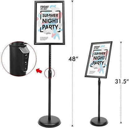 YIYO Adjustable Pedestal Poster Sign Stand,11 x 17 Advertising Business Menu Sign Holder for Floor Standing with Aluminum Snap-Open Reusable Frame,Black (11 x 17)