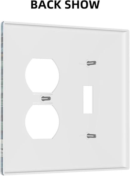 Decorative Outlet Covers Rustic White Floral Flowers Green Blue Leaves 2 Gang Wall Plate Single Toggle Duplex Light Switch Cover Switch Plate Covers Faceplate for Bedroom Home Decor