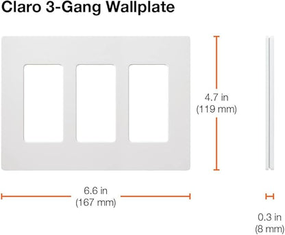 Lutron Claro Light Switch Cover Plate, 3 Gang Wallplate, for Decorator Light Switches, Rocker Light Switch Cover, Outlet Cover, Screwless Switch Plate Cover, Gloss, CW-3-WH-24, White, 24 Pack