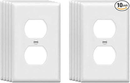 Duplex Wall Plates 1-Gang Switch Outlet Electrical Cover Plate Unbreakable Thermoplastic Faceplate for Light Receptacle Outlet Switch, White (10 Pack)