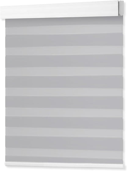 DENFOON Motorized Zebra Blinds, Solar Powered Dual Layer Automatic Shades with Remote Control, Rechargeable Smart Blinds Horizontal Wireless Electric Shades for Windows, Custom Size, Gray， 35 x 72