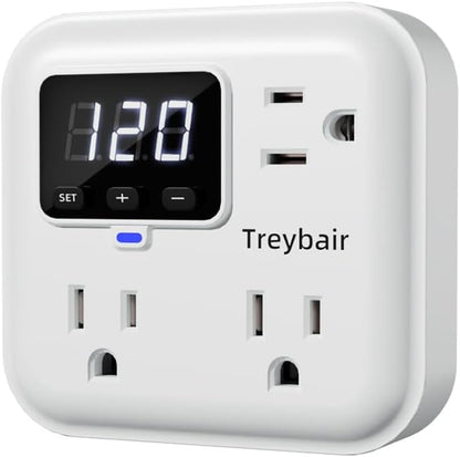 Surge Protector 3-Outlet Power Strip w/Advanced Voltage Protection, 80V-140V Power Surge Protectors for Refrigerator, TV, Computer | LED Display Voltage Monitoring Fireproof UL94V-1