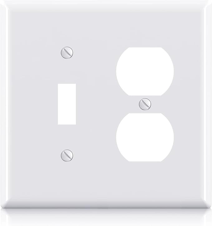 Combination Wall Plate ELEGRP 1-Toggle Light Switch 1-Duplex Receptacle Outlet Combination Wall Plate Cover, Mid-Size 4.88" x 4.94" Unbreakable Thermoplastic Faceplate Cover, UL Listed (1 Pack, white)