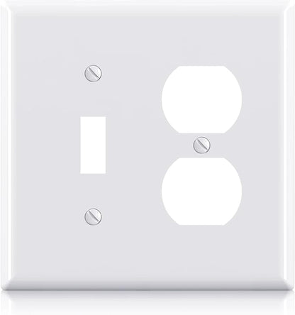 Combination Wall Plate ELEGRP 1-Toggle Light Switch 1-Duplex Receptacle Outlet Combination Wall Plate Cover, Mid-Size 4.88" x 4.94" Unbreakable Thermoplastic Faceplate Cover, UL Listed (1 Pack, white)