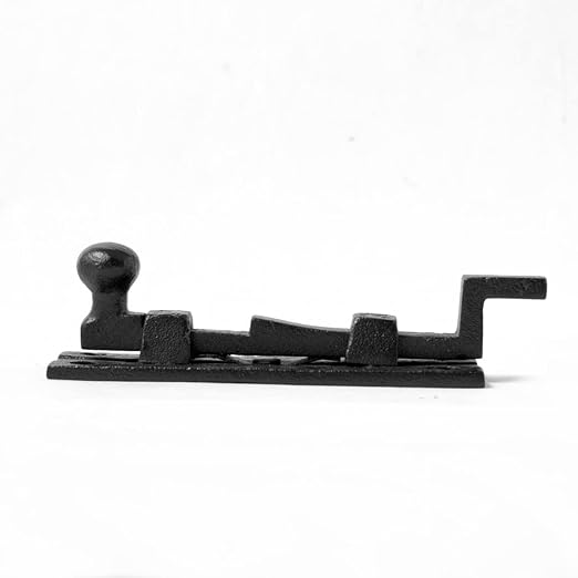 Renovators Supply Manufacturing Black Offset Slide Bolt Door Latch 4" Long Wrought Iron Metal Surface Sliding Bolts with Catch for Cabinet Doors Easy Install Lock with Mounting Hardware Pack of 4
